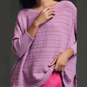 Anthropologie Pilcro Oversized Striped Crewneck Tunic Sweater Lavender